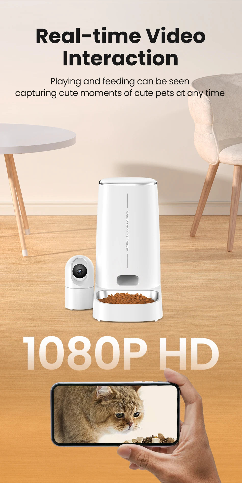 4L Automatic Pet Feeder with 360° Rotating Camera and WiFi Control