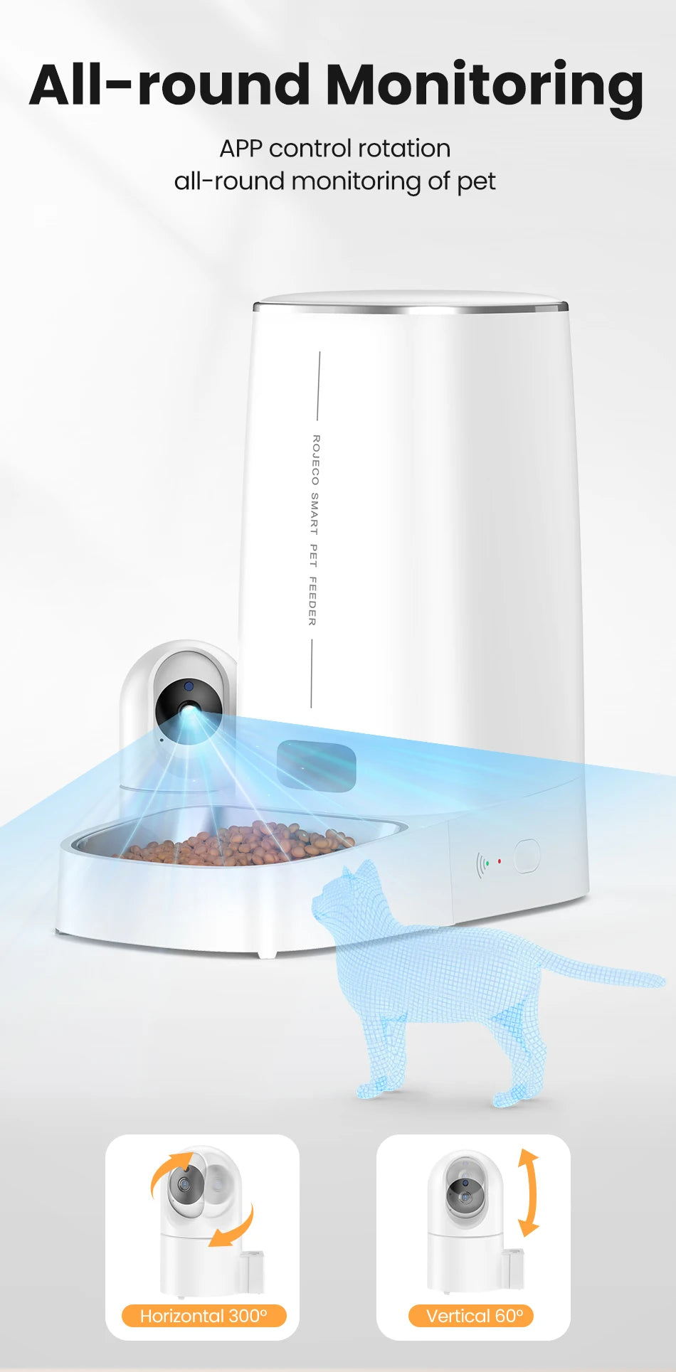4L Automatic Pet Feeder with 360° Rotating Camera and WiFi Control