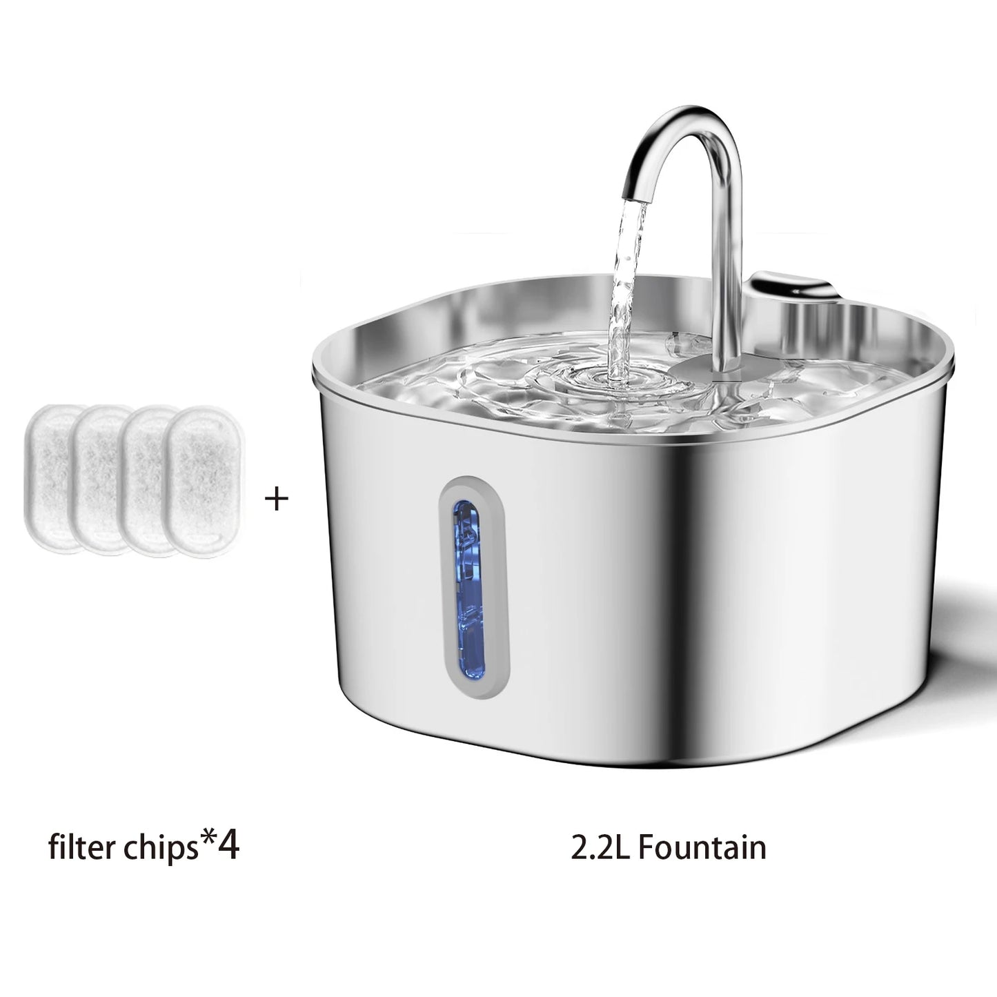 2.2L Automatic Pet Water Fountain - Stainless Steel Silent Water Dispenser with Window