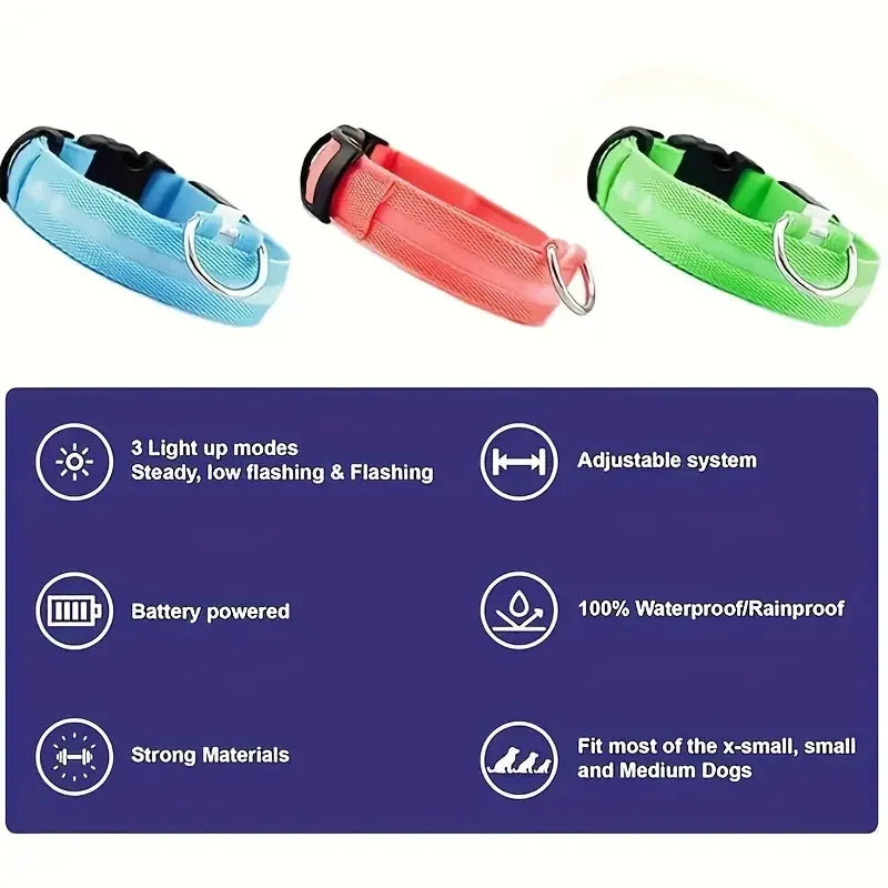 Nylon LED Night Safety Flashing Glow in the Dark Dog Leash - Luminous Fluorescent Pet Dog Collar