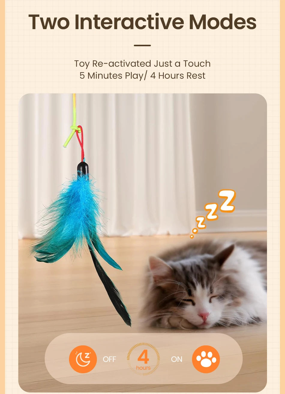 2-in-1 Automatic Cat Laser Toy with Feather Wand - Interactive Pet Entertainment