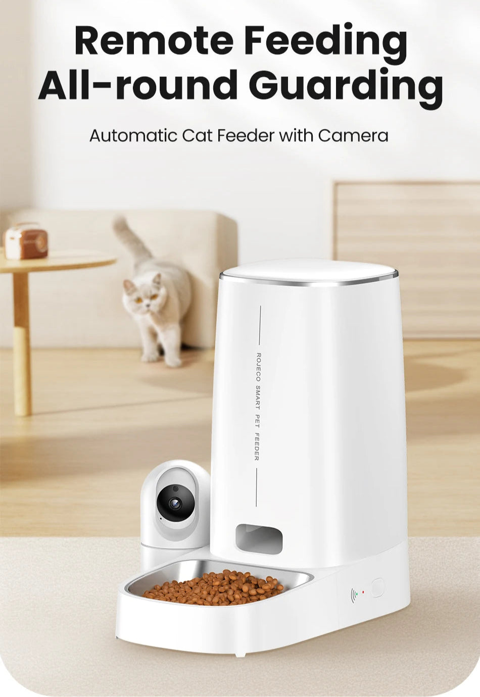 4L Automatic Pet Feeder with 360° Rotating Camera and WiFi Control