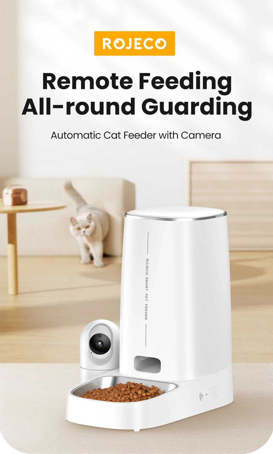 4L Automatic Pet Feeder with 360° Rotating Camera and WiFi Control