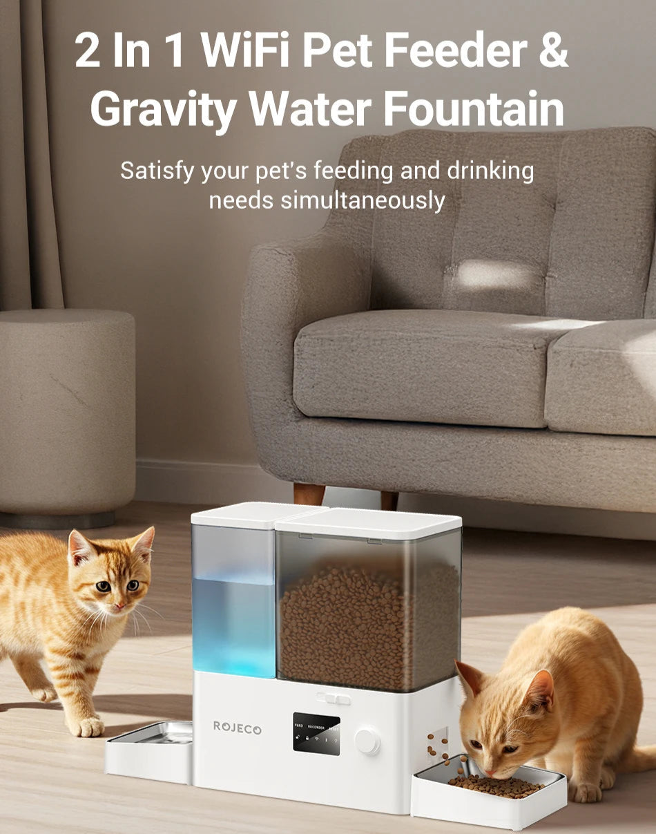8.5L Automatic Pet Feeder with Water Fountain - WiFi Remote Control Smart Dispenser