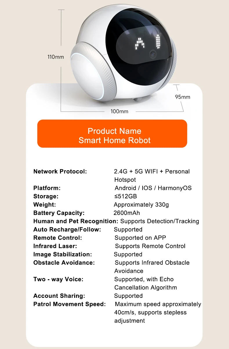 Auto-Charging Robot Pet Camera with HD 5G Wi-Fi & Night Vision