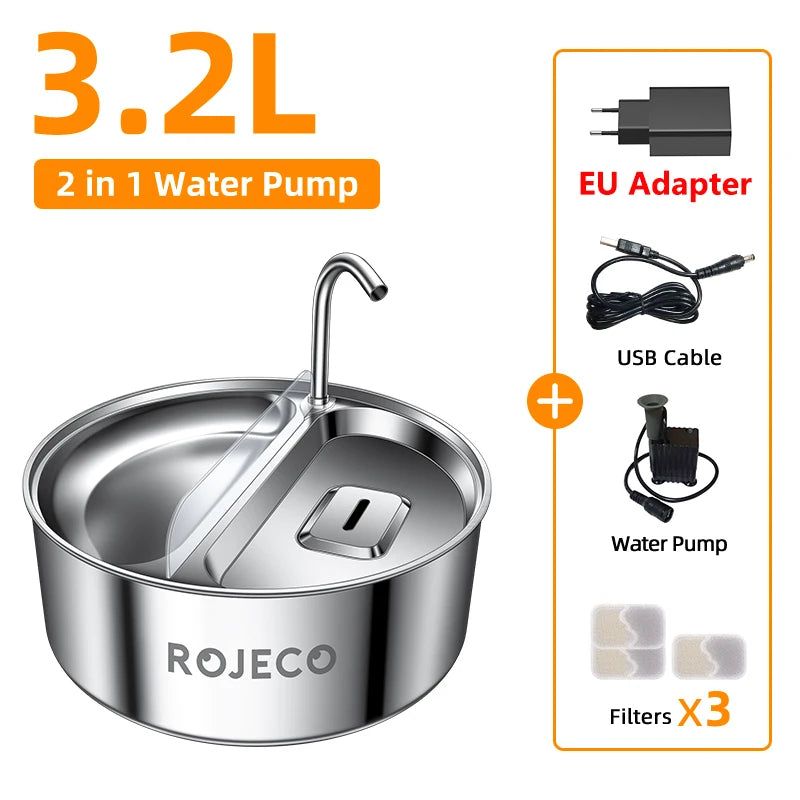 2-in-1 Automatic Pet Water Dispenser with Stainless Steel Feeder Bowl