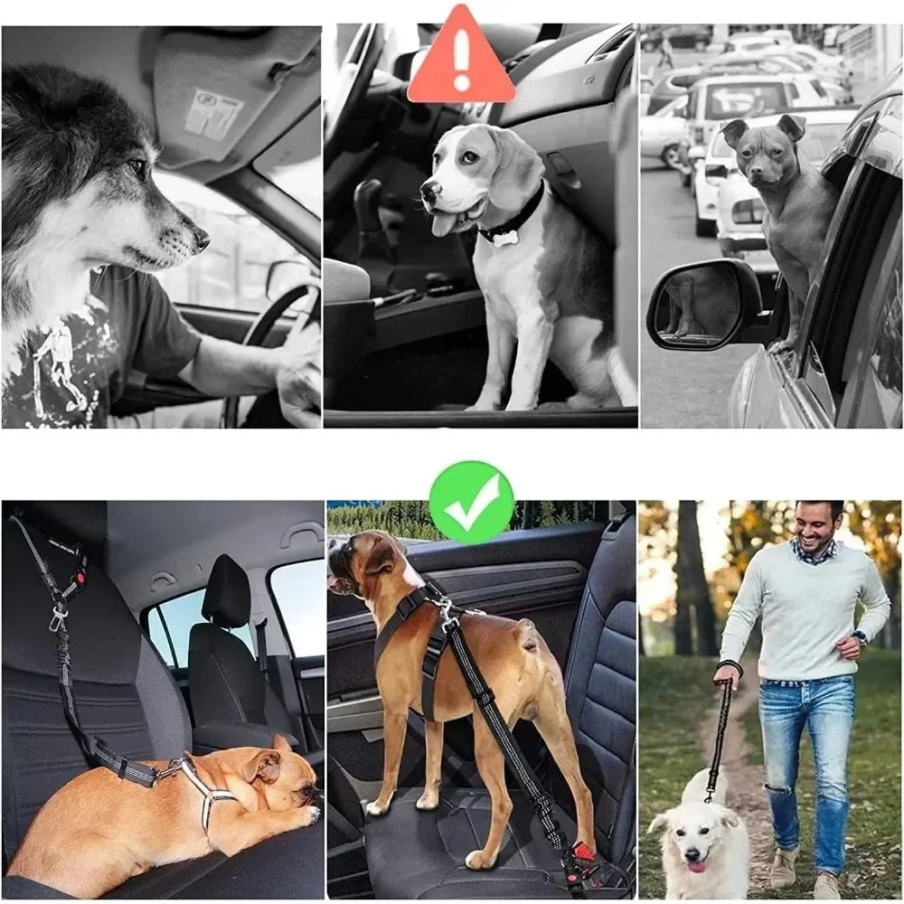 2-in-1 Dog Car Safety Seatbelt - Adjustable Reflective Headrest Restraint