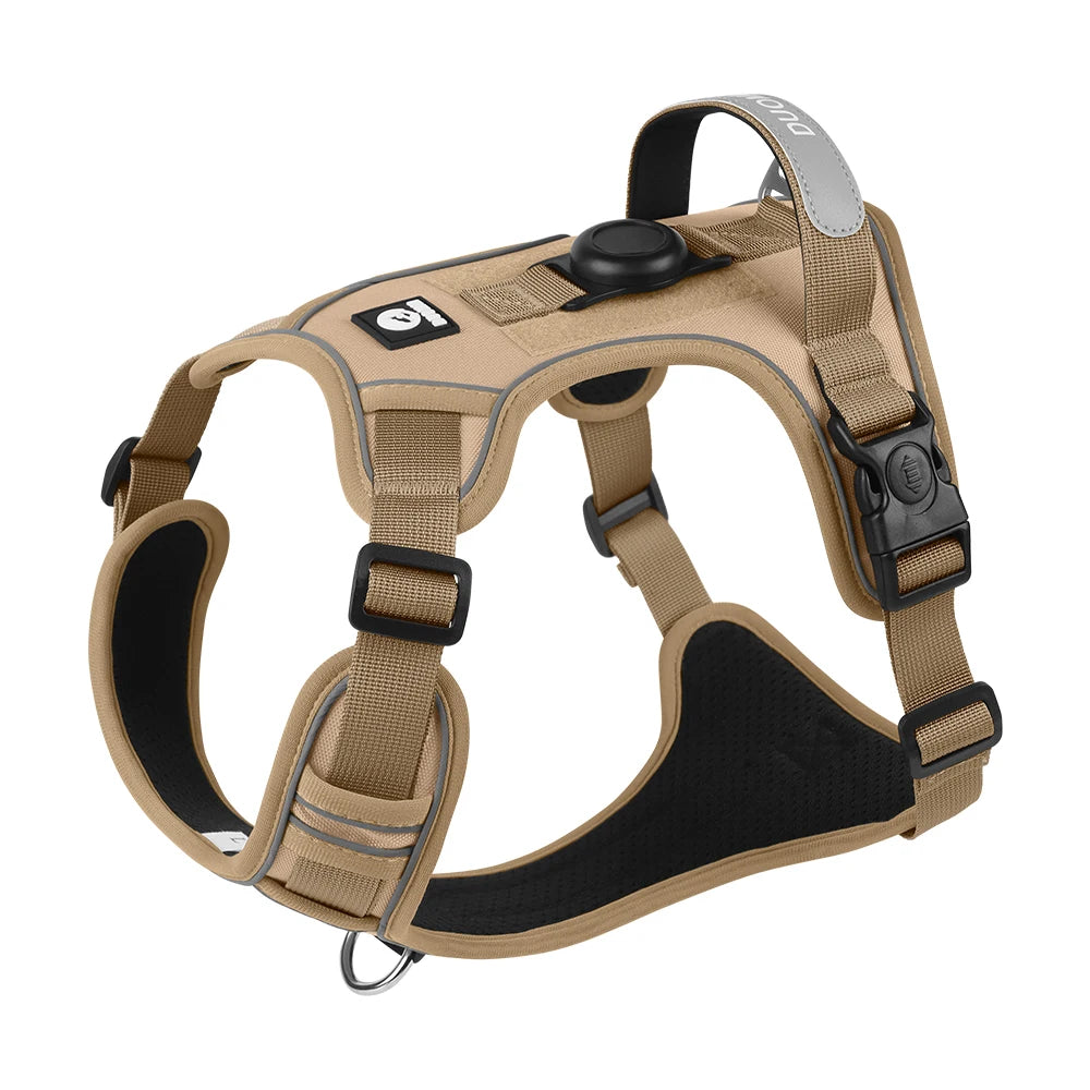 No-Pull Dog Harness with AirTag Holder, Handle & Front Clip — Reflective Padded Vest for Walking & Training