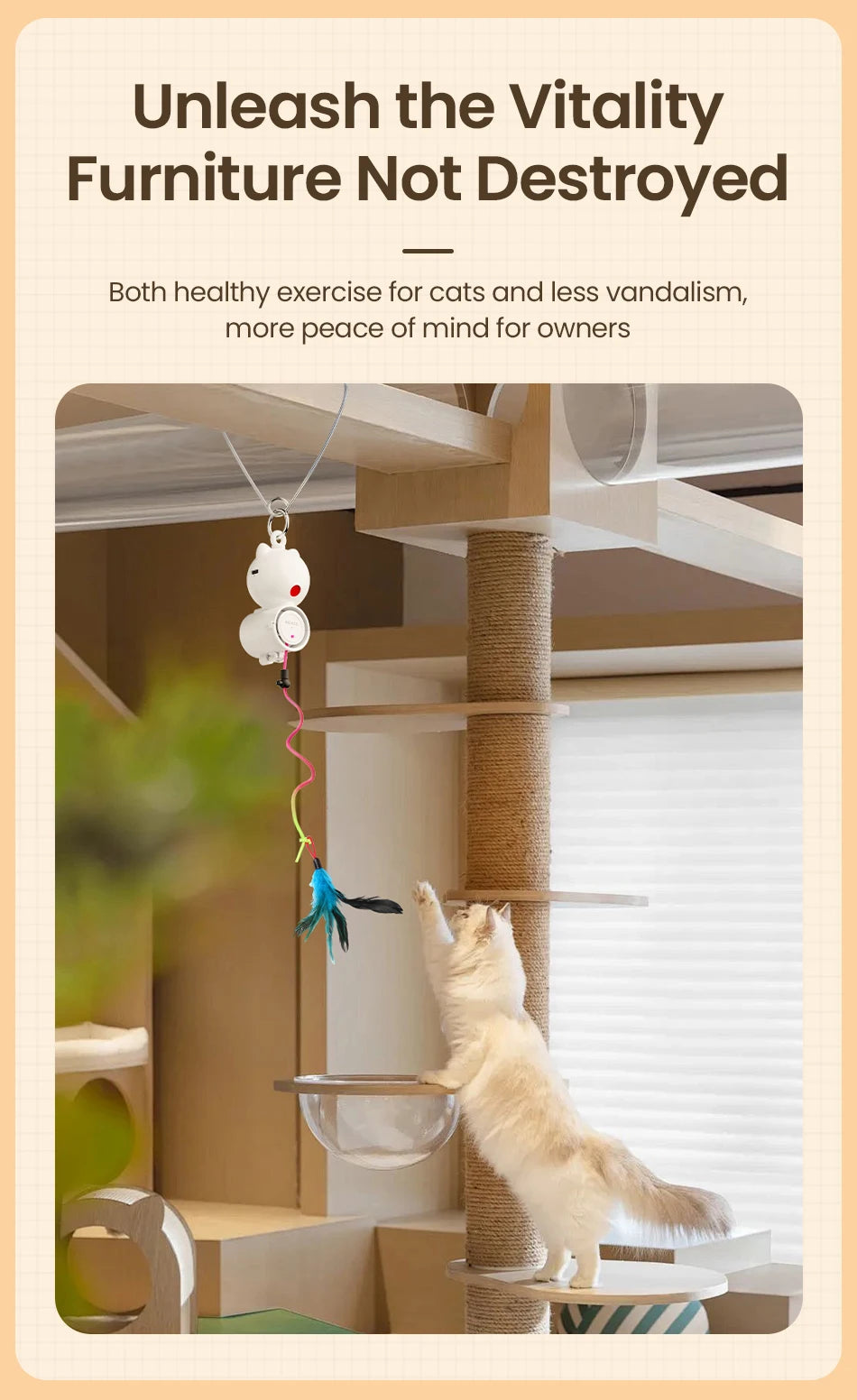 2-in-1 Automatic Cat Laser Toy with Feather Wand - Interactive Pet Entertainment