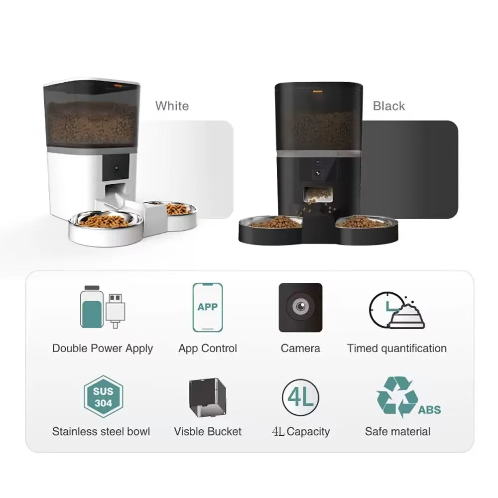 4L Smart Automatic Pet Feeder with Camera - Timed Food Dispenser for Cats & Small Dogs