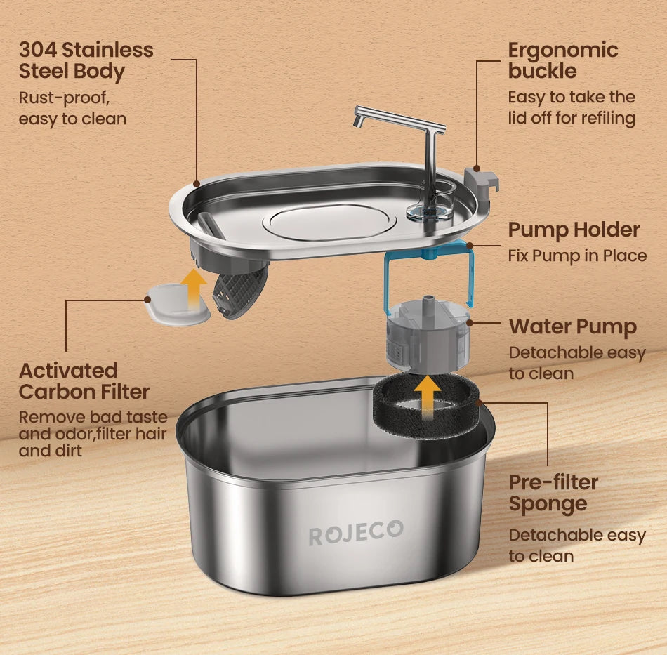 3.2L Stainless Steel Cat Water Fountain - Automatic Pet Water Dispenser for Dogs & Cats