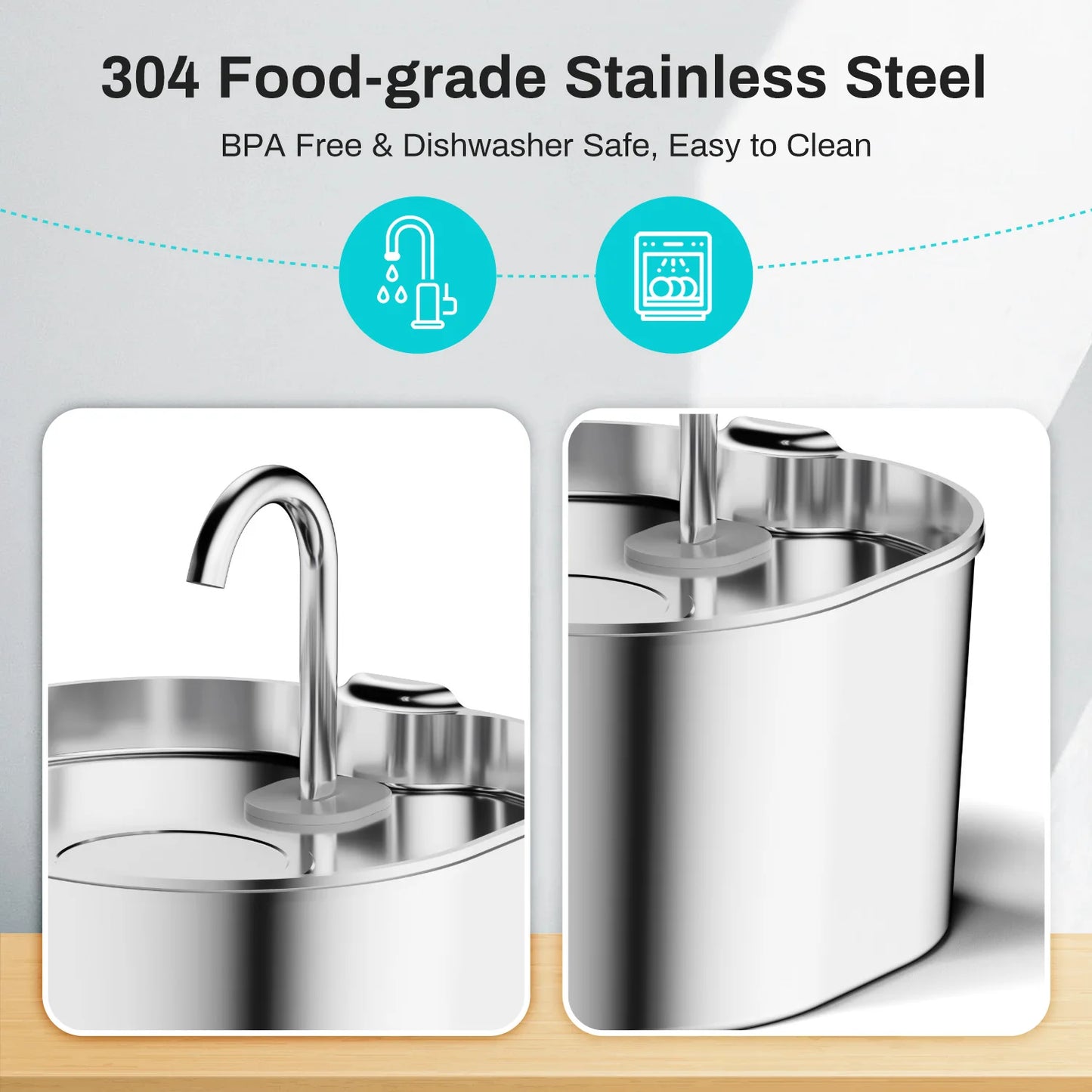 Automatic Pet Water Fountain 2.2L - Stainless Steel with Viewing Window