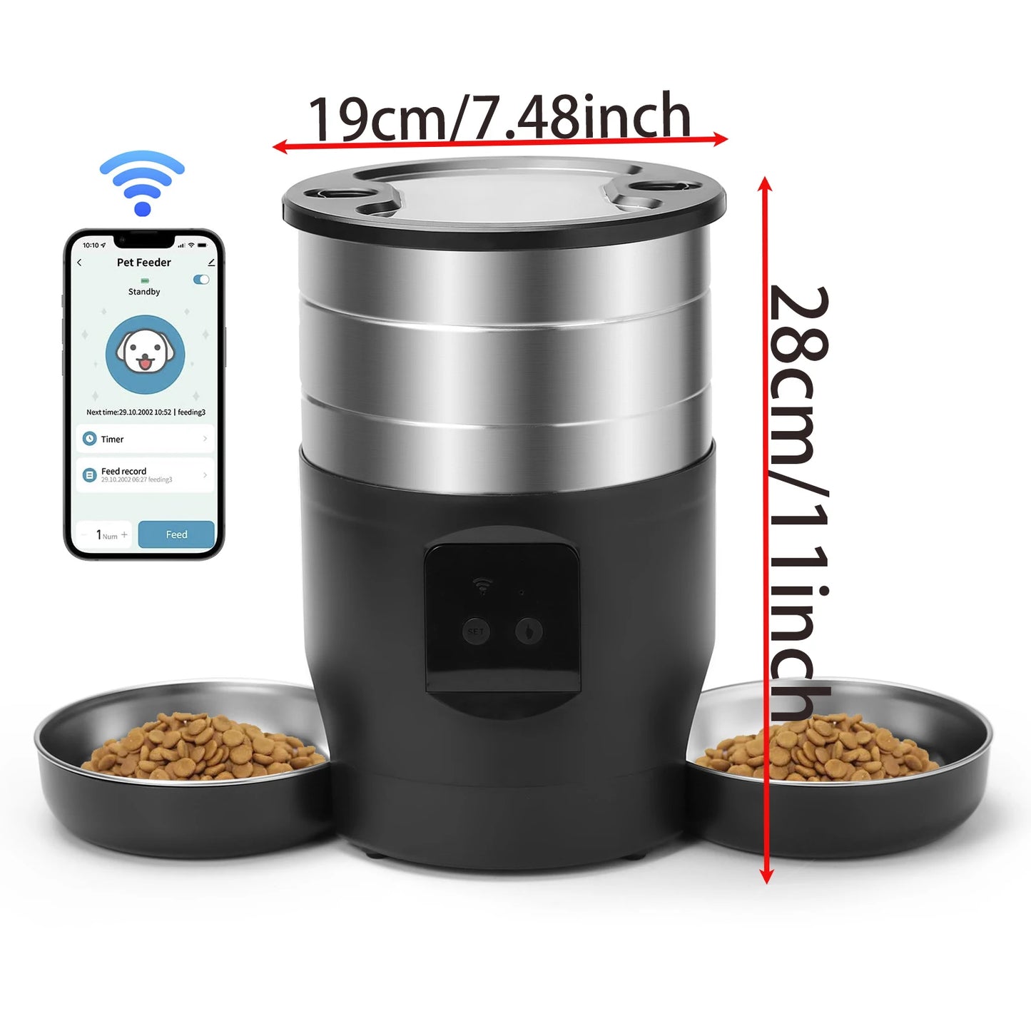 4.5L Smart WiFi Pet Feeder with Dual Stainless Steel Bowls - Automatic Food Dispenser for Cats & Dogs