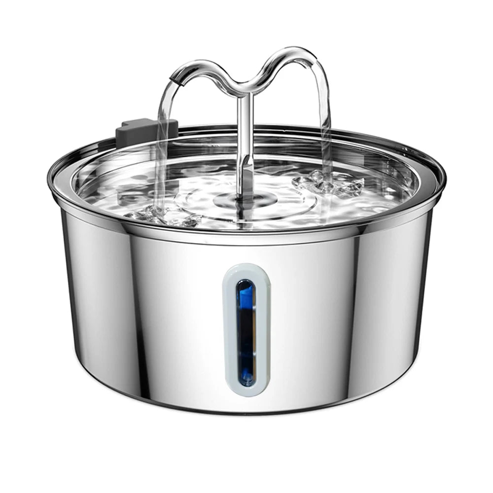 Large Capacity Pet Water Fountain 3.2L - Stainless Steel with Level Window