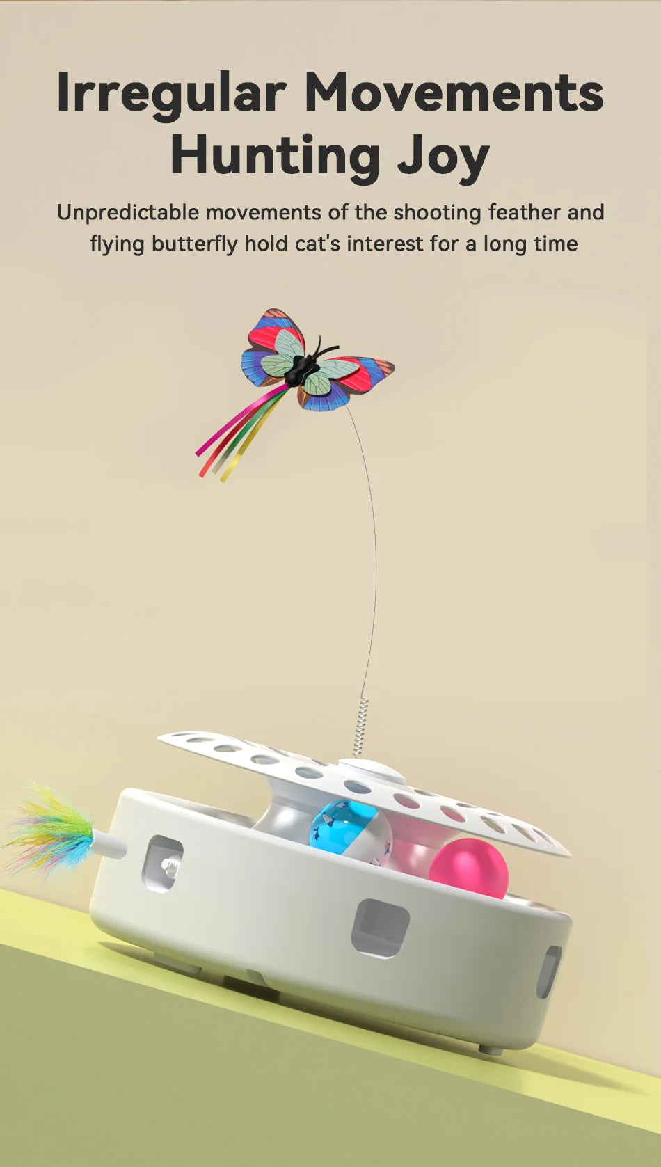 3-in-1 Automatic Cat Toy - Wireless Interactive Feather Wand with Track Ball & Teasing Stick