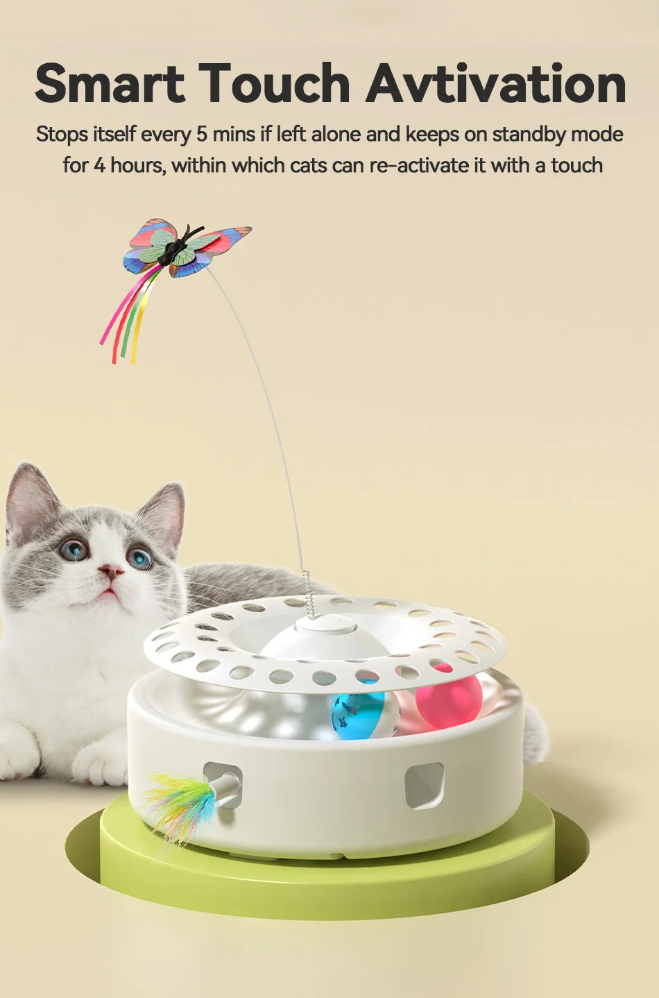 3-in-1 Automatic Cat Toy - Wireless Interactive Feather Wand with Track Ball & Teasing Stick