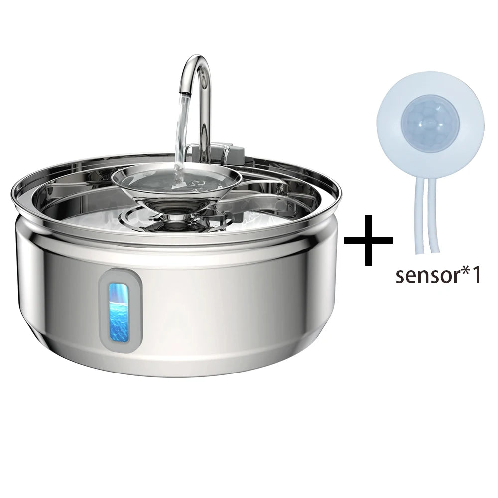 Smart Pet Water Fountain with Visual Window - 3.2L Stainless Steel Automatic Dispenser