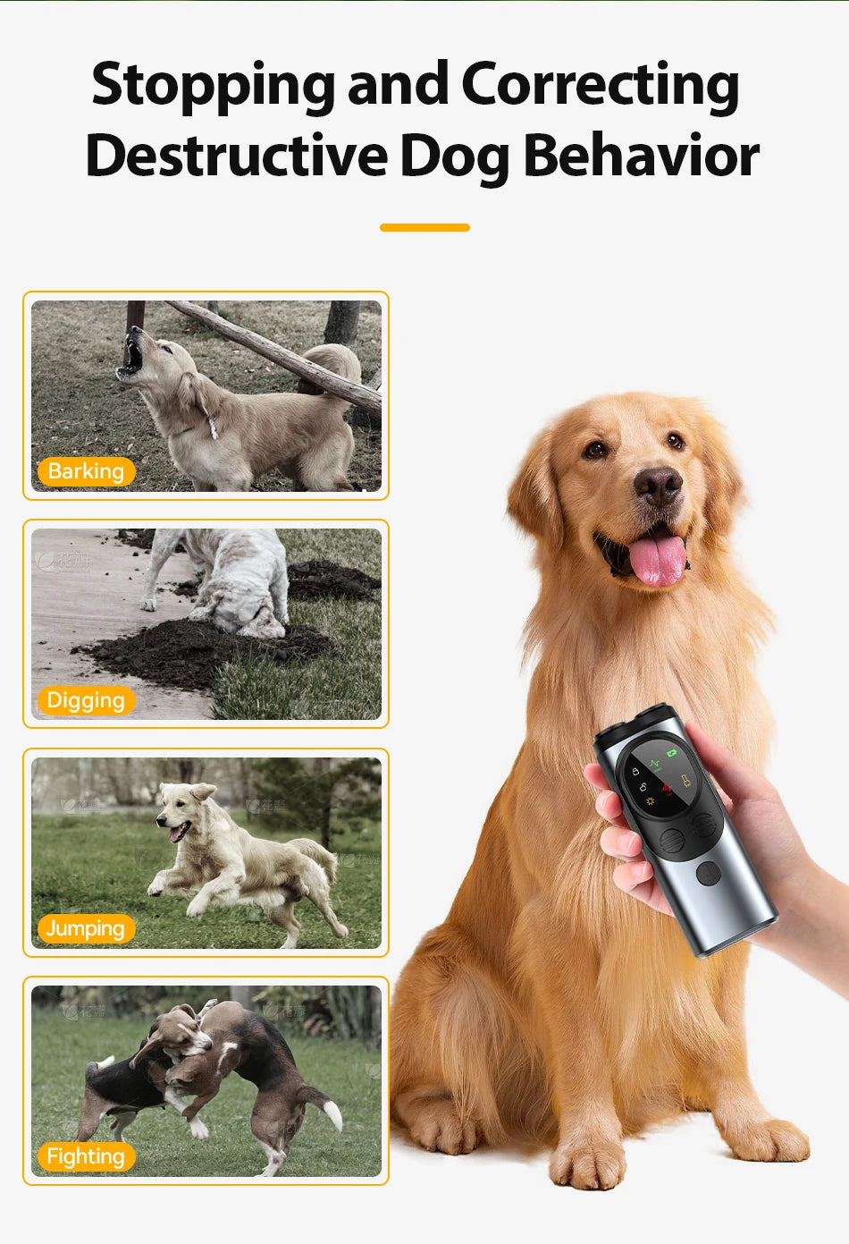 Ultrasonic Dog Training Device - Anti-Barking Trainer with LED Flashlight