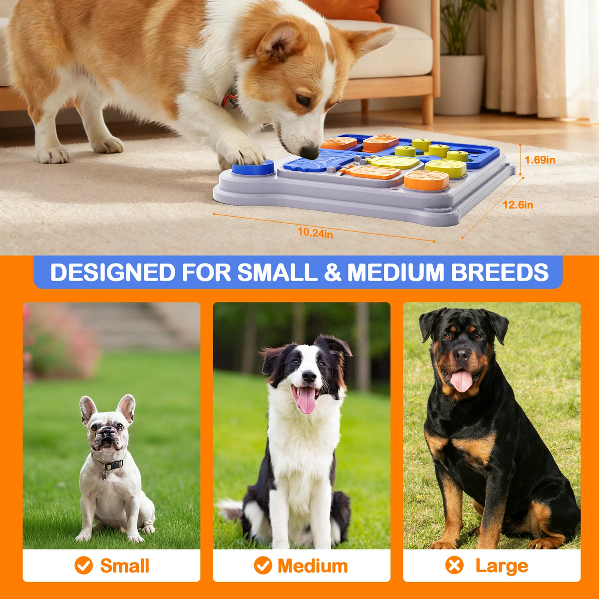 Dog Puzzle Feeder – Rectangular Treat Dispensing Toy for Small & Medium Dogs