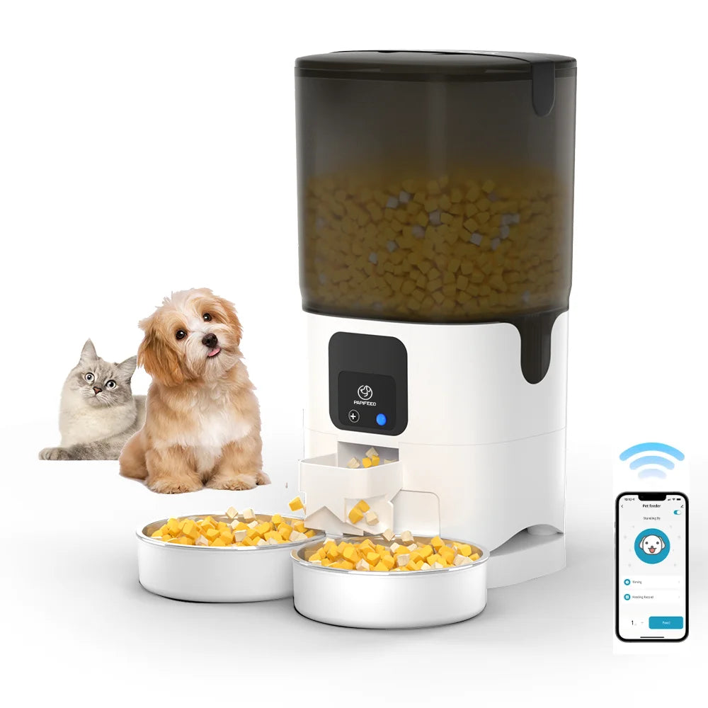 7L double bowl automatic cat feeder with camera and 7L WIFI dog feeder optional, with stainless steel bowl cat food dispenser