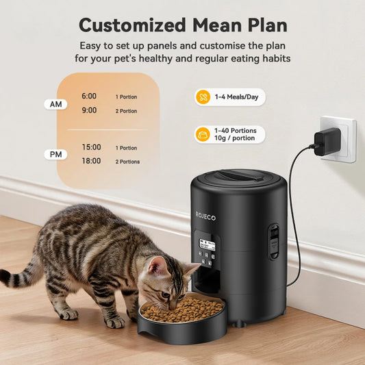 2L Automatic Pet Feeder - Smart Button Control Kibble Dispenser for Dogs & Cats