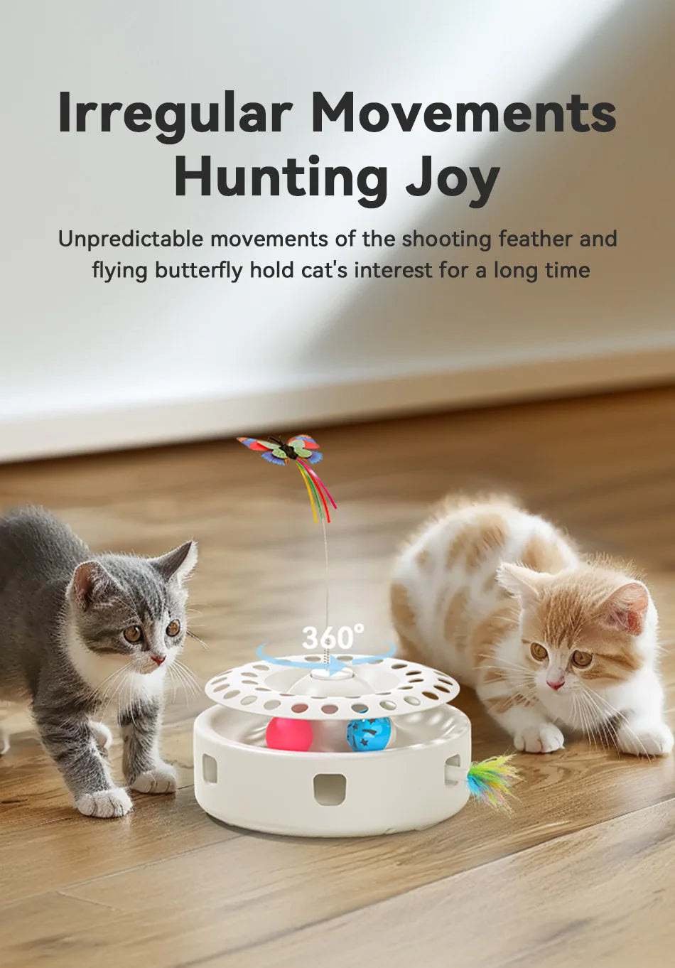 3-in-1 Automatic Cat Toy - Wireless Interactive Feather Wand with Track Ball & Teasing Stick