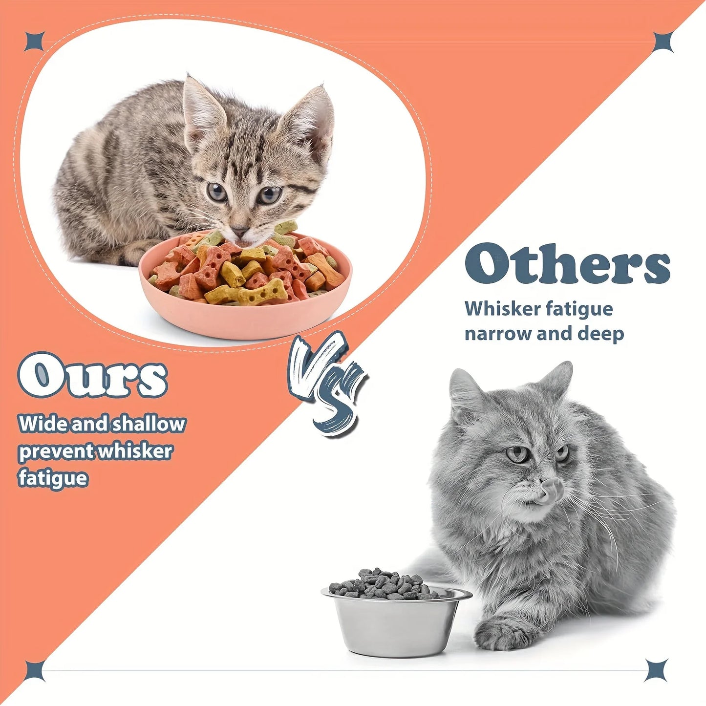 Cat Bowls Set of 4 - Wide Shallow Non-Slip Feeding Dishes for Small Cats