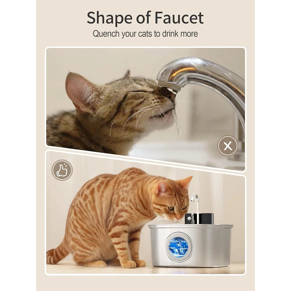 3.2L Wireless Smart Pet Water Fountain - Stainless Steel Automatic Dispenser with Visual Window