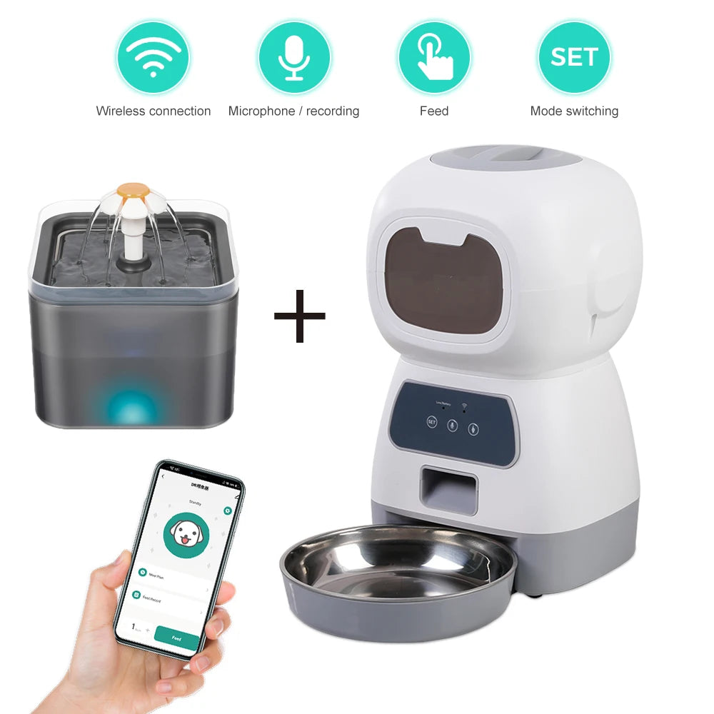 Smart WiFi Pet Feeder and Water Fountain Combo - 3.5L Food + 2L Water