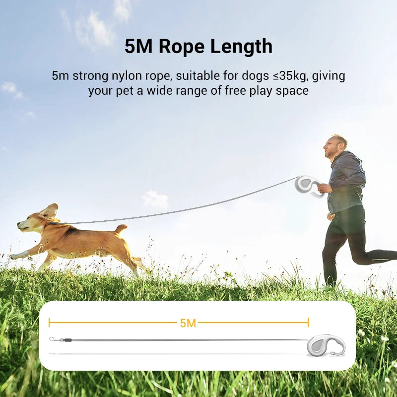 Retractable Dog Leash 5M - Automatic Extendable Lead for Walking, Hiking & Running