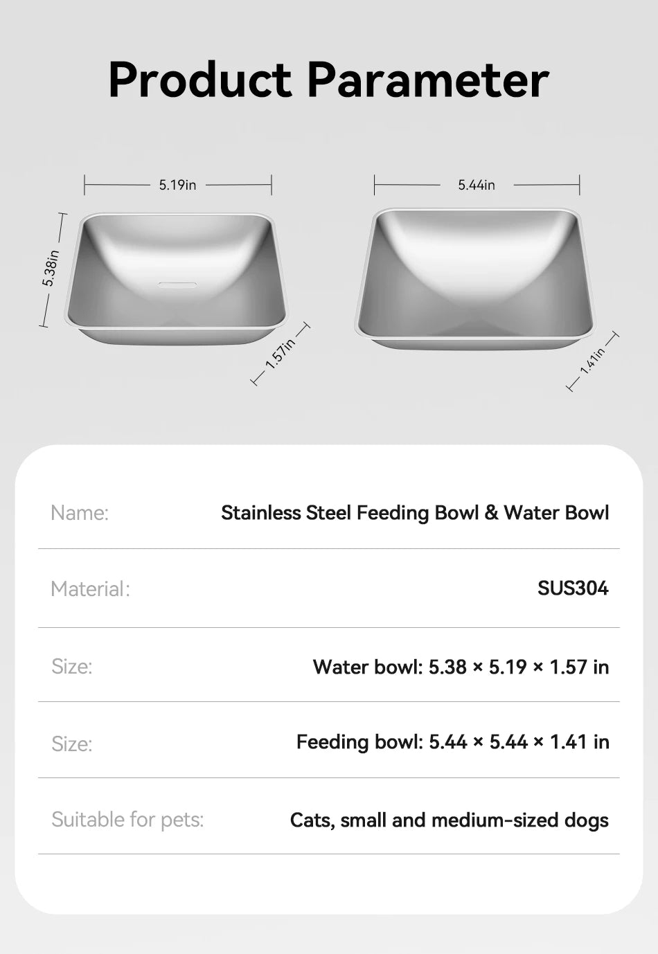Stainless Steel Feeding & Water Bowl Set for 8.5L Automatic Pet Feeder