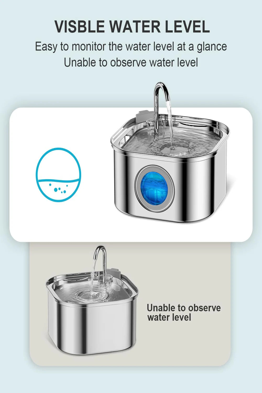 Smart Pet Water Fountain 3.2L - Stainless Steel with Visual Window