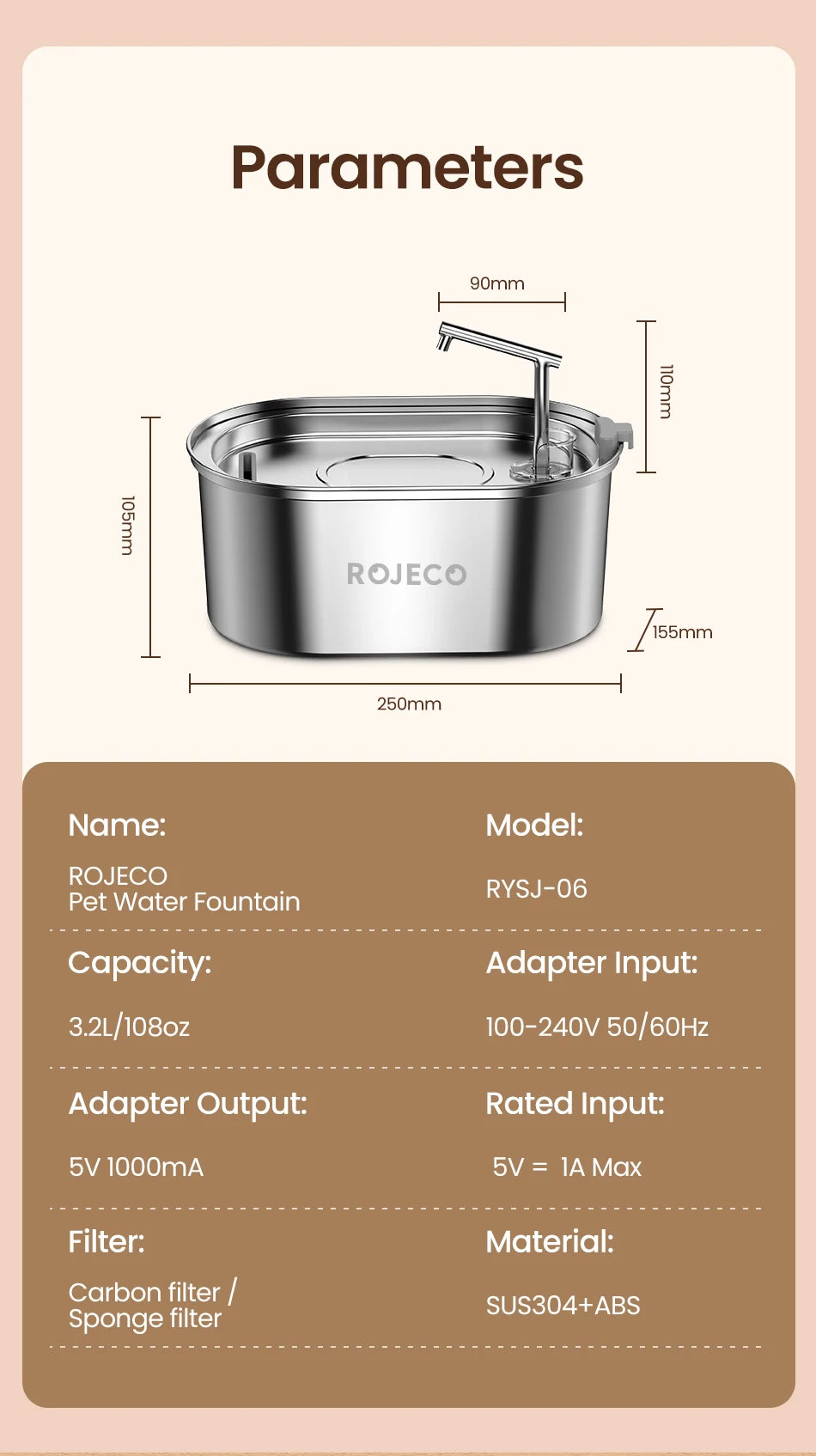 3.2L Stainless Steel Cat Water Fountain - Automatic Pet Water Dispenser for Dogs & Cats