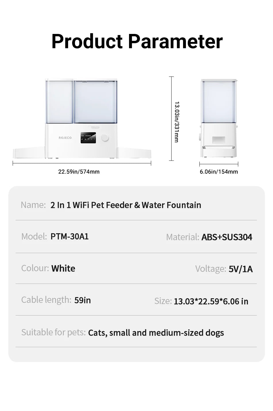 8.5L Automatic Pet Feeder with Water Fountain - WiFi Remote Control Smart Dispenser