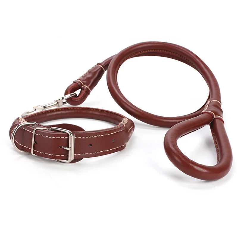 Leather Big Dog Collar and Leash Sets for Medium Large Dogs Doberman Golden Retriever Super Strong Pet Leashes Outdoor Product