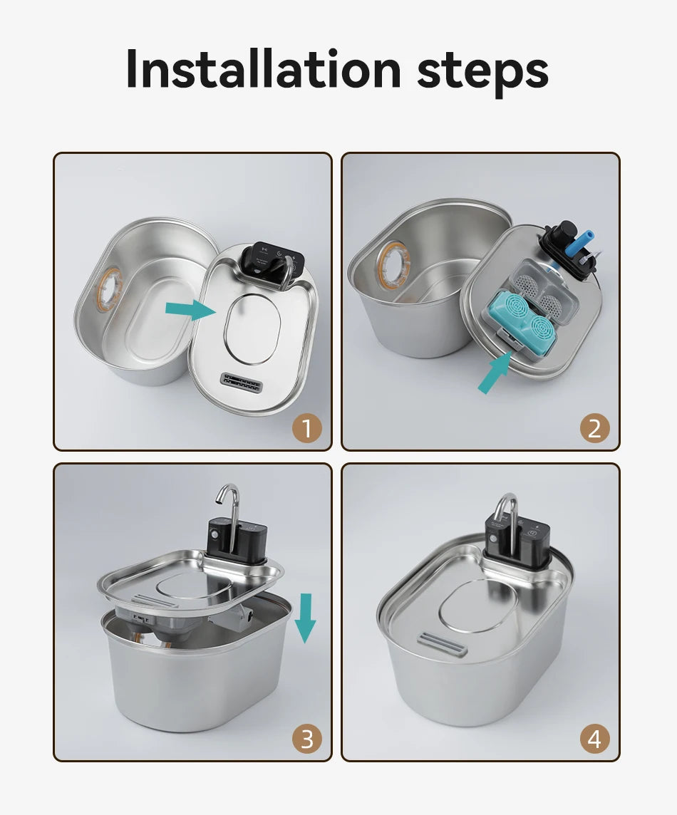 Cat Fountain Filter Replacement - 3.2L Stainless Steel Wireless Fountain Compatible Filters