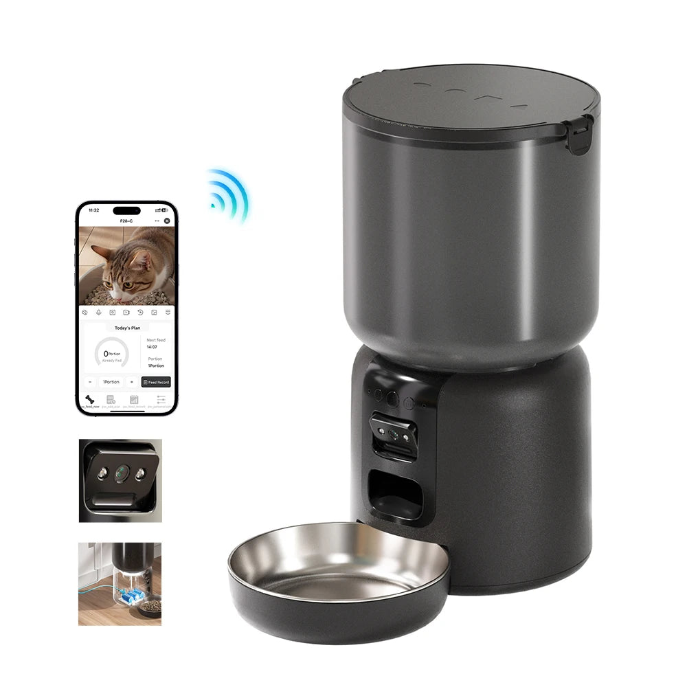 4L Cat Automatic Feeder With Camera Video Pet Feeder Support 2.4G And 5G Network Cat Food Distributor With Night Vision Function