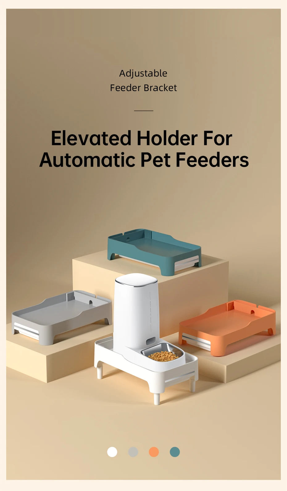 Adjustable Height Elevated Holder for Automatic Pet Feeders