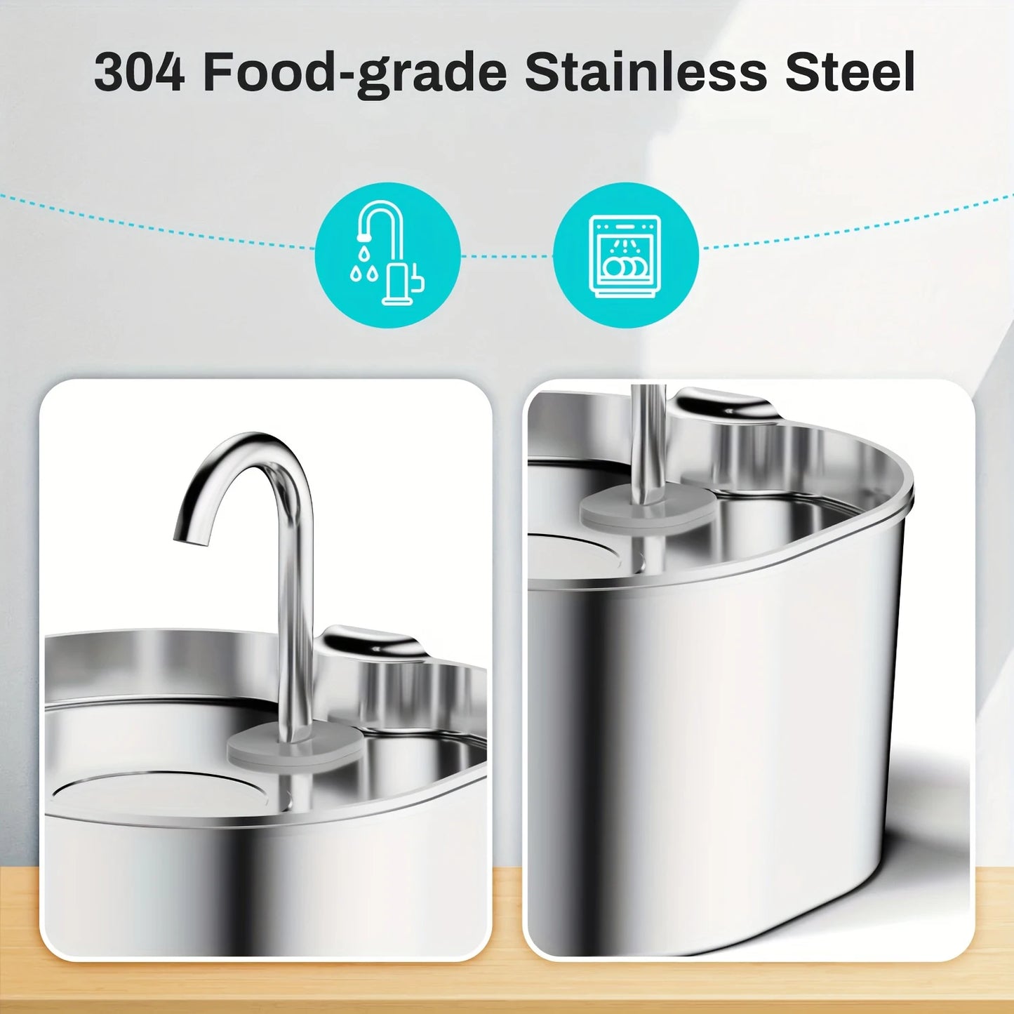 2.2L Automatic Pet Water Fountain - Stainless Steel Silent Water Dispenser with Window