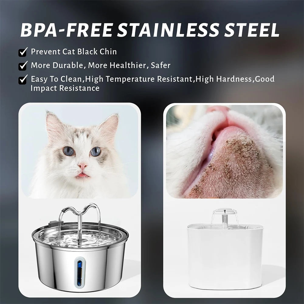 Large Capacity Pet Water Fountain 3.2L - Stainless Steel with Level Window