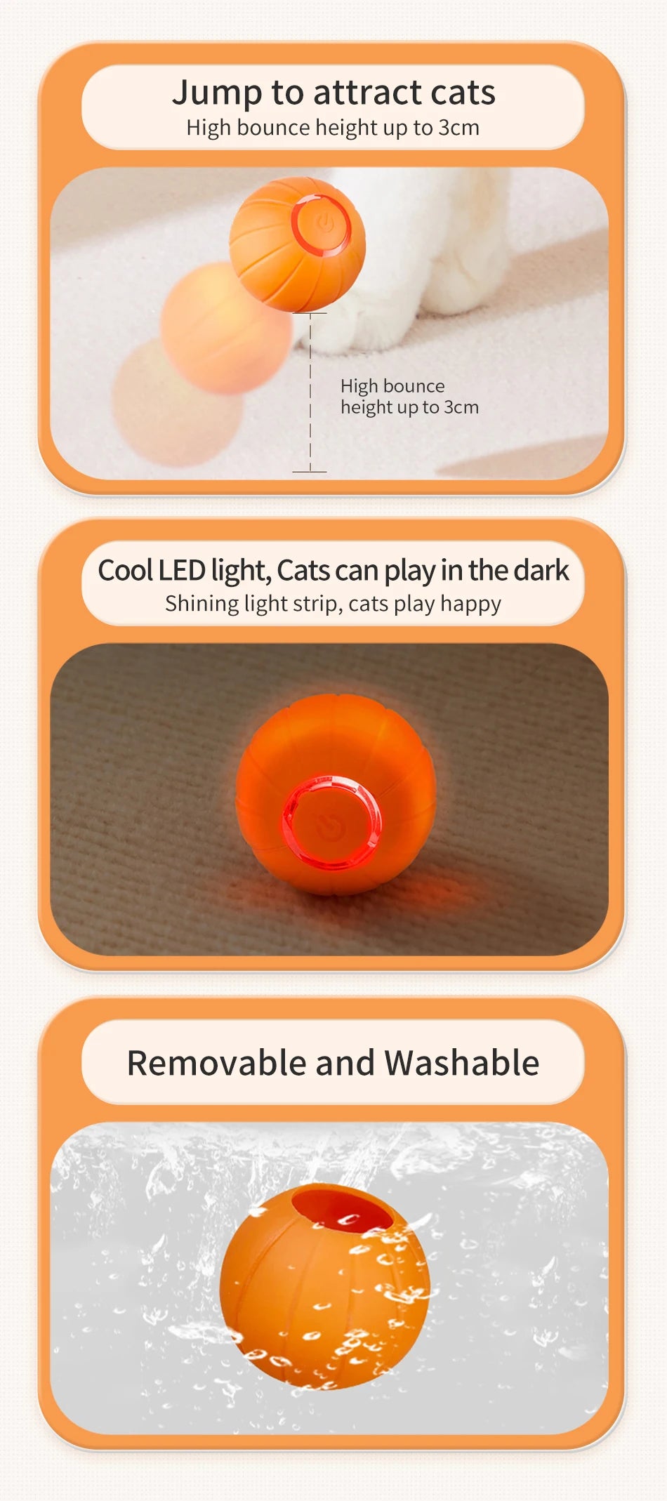 Smart Automatic Bouncing Cat Ball - Interactive LED Self-Moving Pet Toy