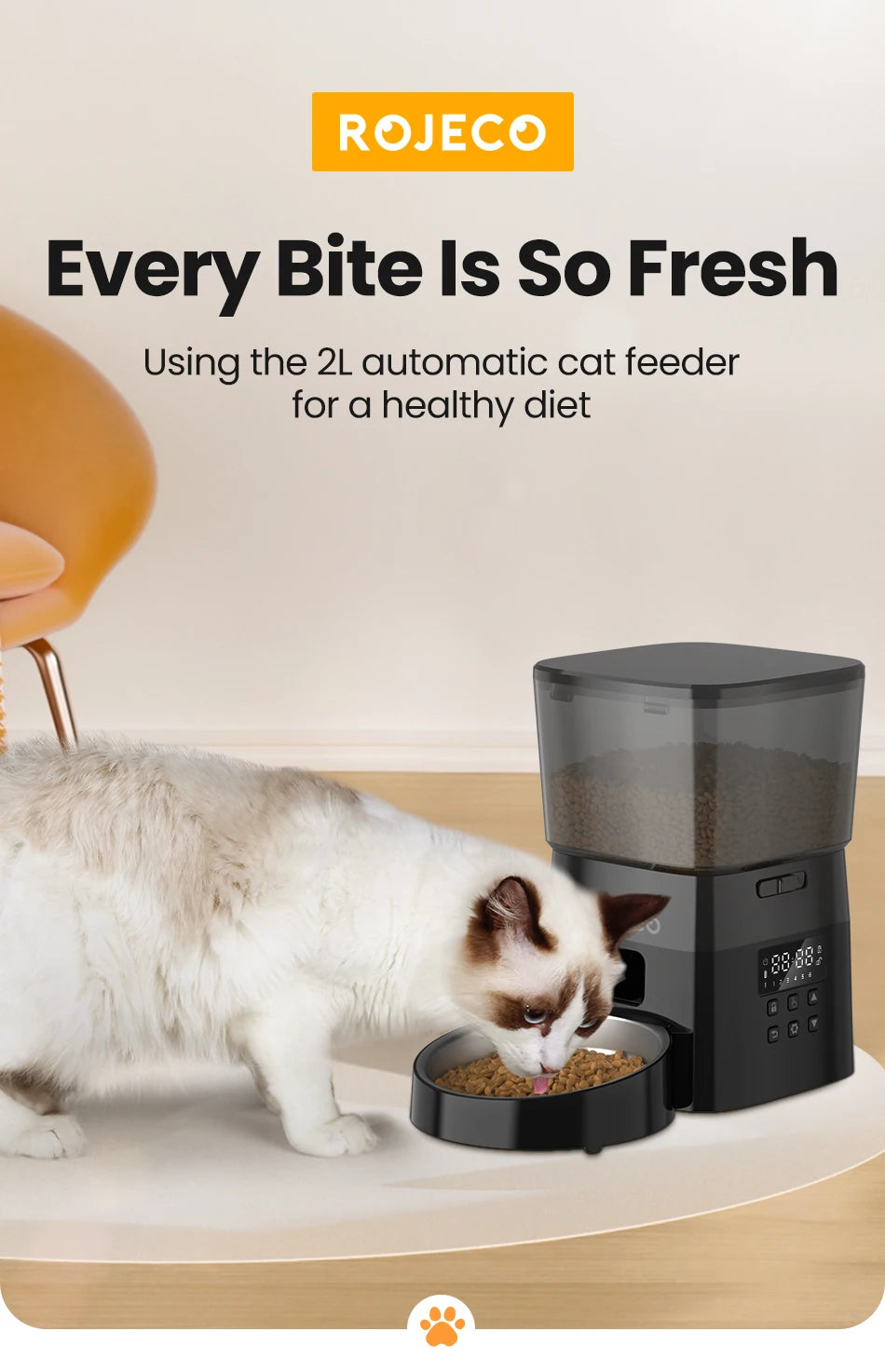 Smart Automatic Cat Feeder with Button Control and Kibble Dispenser