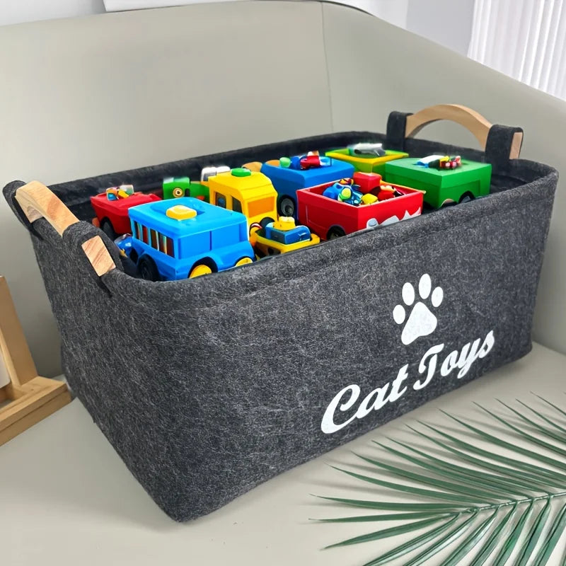 Felt Pet Toy Storage Basket - Stylish Organizer with Letter Print for Home Organization