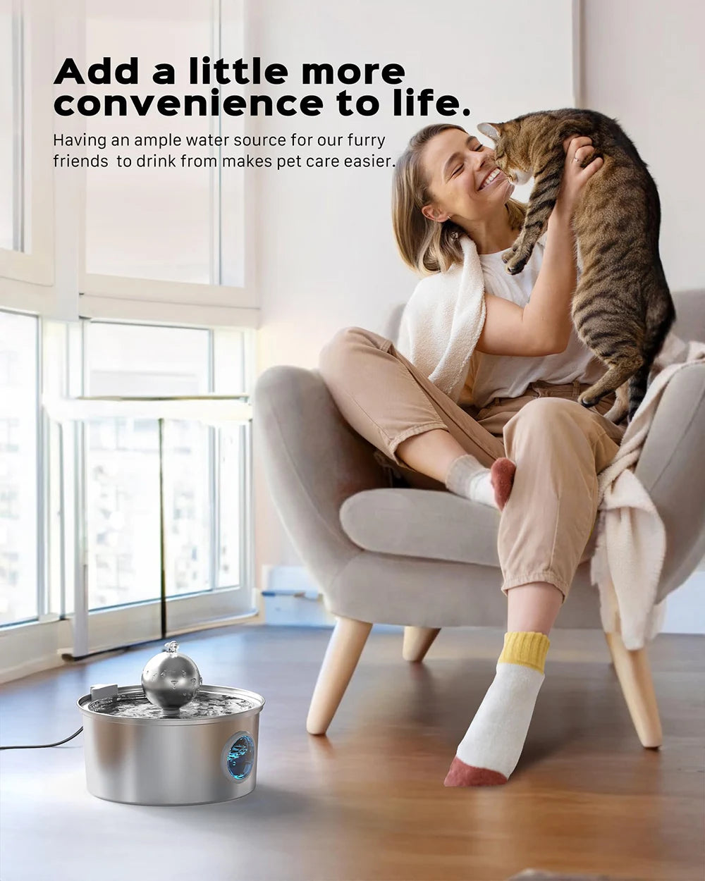 4L Stainless Steel Pet Water Fountain with Window - Silent Automatic Water Dispenser for Cats & Dogs
