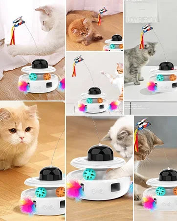 Quiet Electric Rolling Ball Cat Toy with LED Light & Feather