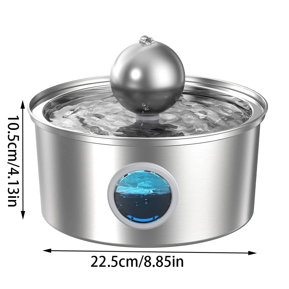4L Stainless Steel Pet Water Fountain with Window - Silent Automatic Water Dispenser for Cats & Dogs
