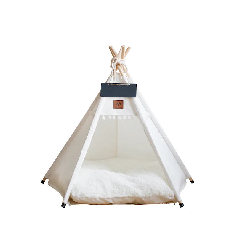 Indoor Pet Teepee Tent Bed with Thick Cushion – Canvas, Washable