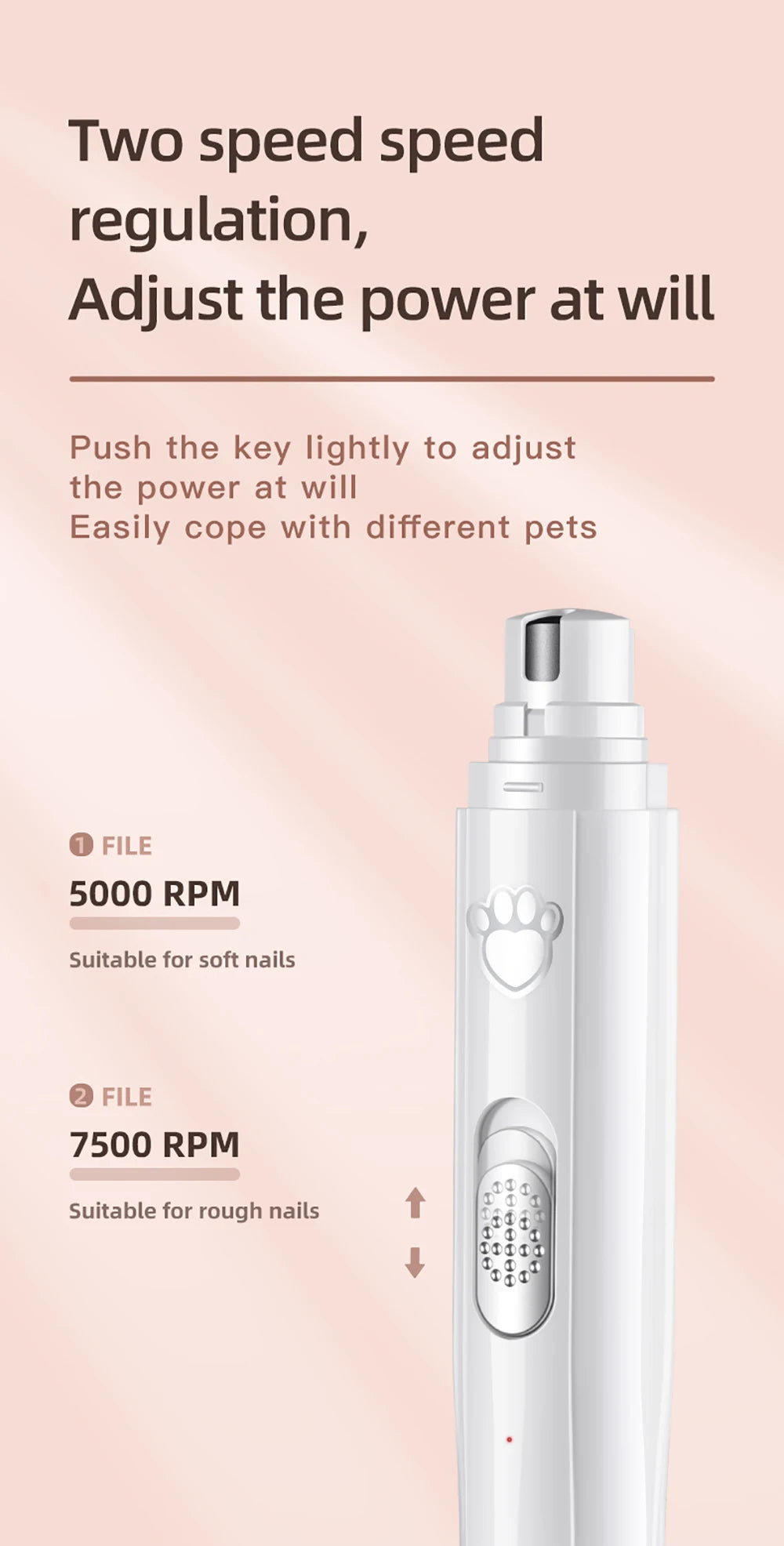 Wireless Electric Pet Nail Grinder with LED Light - USB Rechargeable Silent Trimmer
