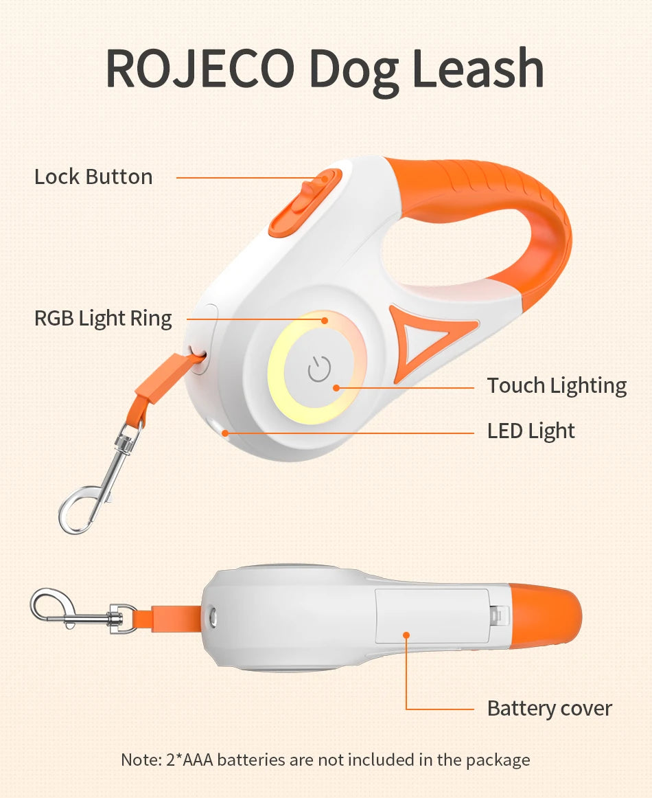 Automatic Retractable Dog Leash with LED Luminous Light for Safe Walking