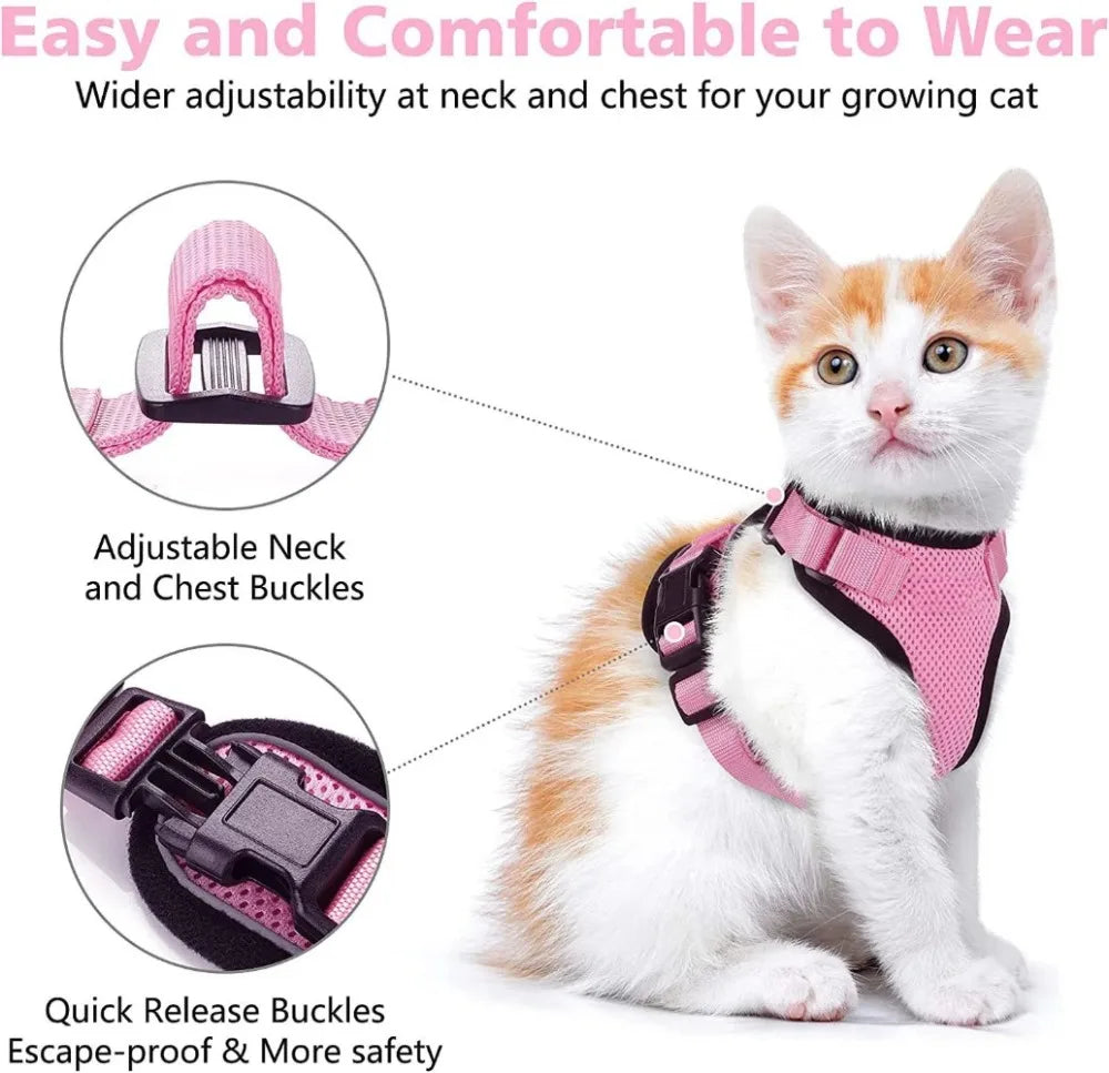 Escape-Proof Cat Harness and Leash Set - Adjustable Reflective Vest